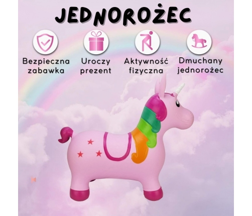 WOOPIE Skoczek Gumowy do Skakania Jednorożec Różowy + Pompka