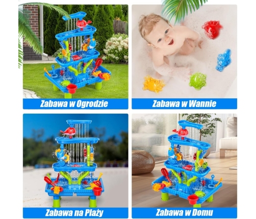 WOOPIE Stolik Wodny 4w1 Piaskownica Wodospad XL 4-Poziomowy Delfin