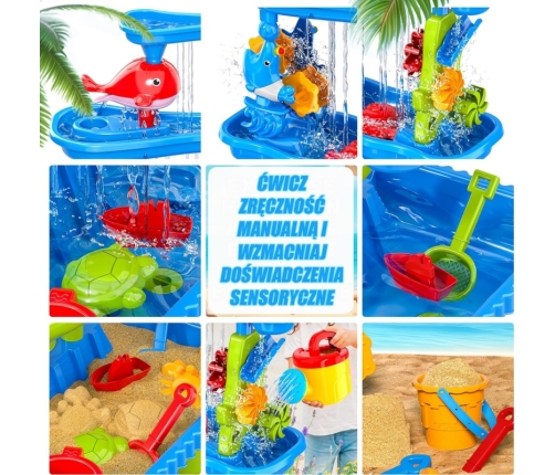 WOOPIE Stolik Wodny 4w1 Piaskownica Wodospad XL 4-Poziomowy Delfin