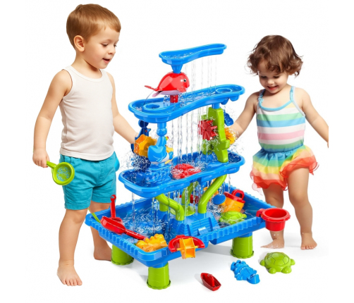 WOOPIE Stolik Wodny 4w1 Piaskownica Wodospad XL 4-Poziomowy Delfin