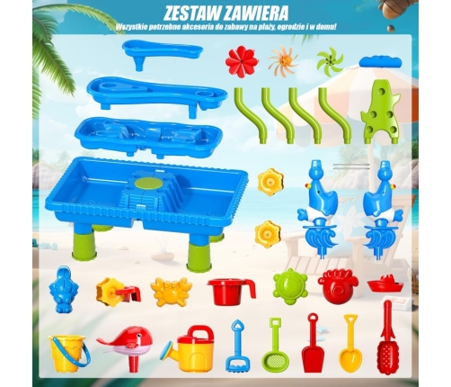 WOOPIE Stolik Wodny 4w1 Piaskownica Wodospad XL 4-Poziomowy Delfin
