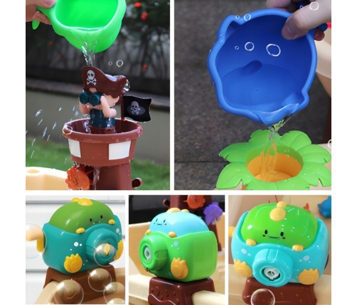 WOOPIE Stolik Wodny 2w1 Piaskownica Statek Piracki XL z Maszyna do Robienia Baniek Mydlanych