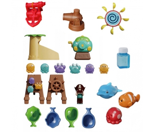 WOOPIE Stolik Wodny 2w1 Piaskownica Statek Piracki XL z Maszyna do Robienia Baniek Mydlanych