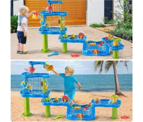 WOOPIE Ogromny Aquapark Stolik Wodny 6w1 Piaskownica Wodospad Tor Wodny 6-poziomowy Modułowy