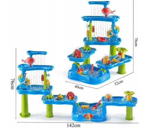 WOOPIE Ogromny Aquapark Stolik Wodny 6w1 Piaskownica Wodospad Tor Wodny 6-poziomowy Modułowy