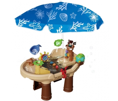 WOOPIE Stolik Wodny 2w1 Piaskownica Statek Piracki z Parasolem XL z Maszyna do Robienia Baniek Mydlanych