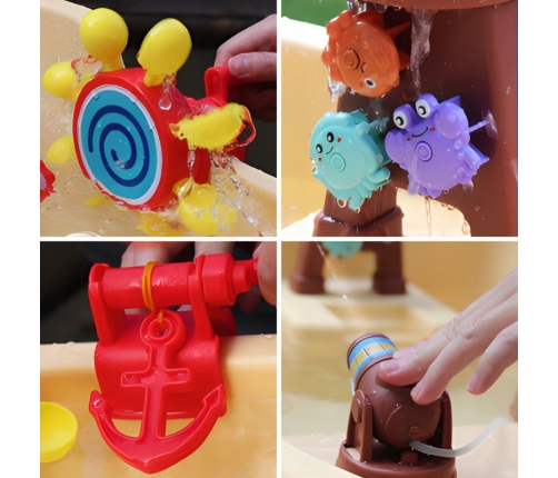 WOOPIE Stolik Wodny 2w1 Piaskownica Statek Piracki z Parasolem XL z Maszyna do Robienia Baniek Mydlanych