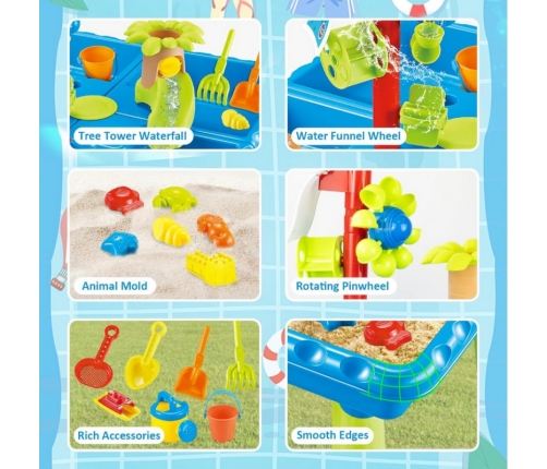 WOOPIE Stolik Wodny 2w1 Piaskownica z Krzesełkiem XL Aquapark 4-Baseny 13 akc.