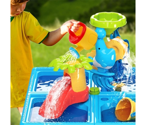 WOOPIE Stolik Wodny 2w1 Piaskownica z Krzesełkiem XL Aquapark 4-Baseny 13 akc.