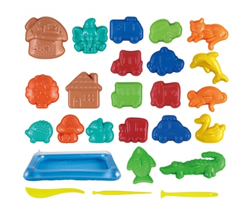 WOOPIE Piasek Kinetyczny 0,8 kg Zestaw w Koszyku z Foremkami + Basen