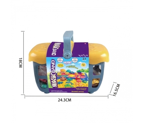 WOOPIE Piasek Kinetyczny 0,8 kg Zestaw w Koszyku z Foremkami + Basen