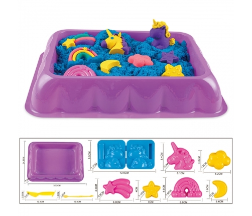 WOOPIE Piasek Kinetyczny 0,6 kg Zestaw Jednorożec Stolik z Foremkami