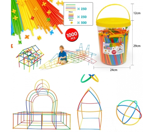 WOOPIE Klocki Konstrukcyjne Kolorowe Słomki 1000 el.