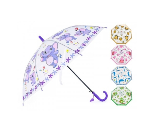Зонтик со свистком детский ЗВЕРЯТА 65 cm длина разные 512986
