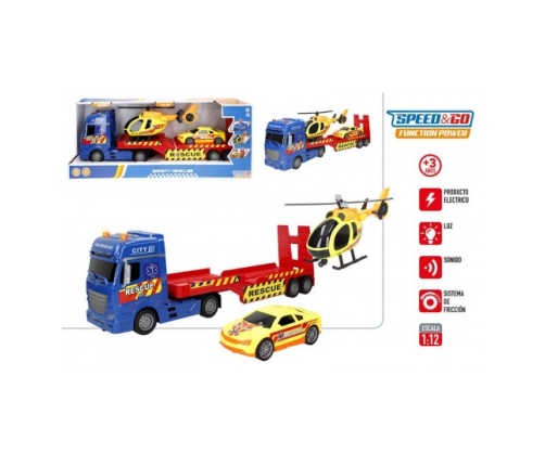 Автотрейлер City Resque с машиной и вертолетом (свет, звук) 59 см CB39051