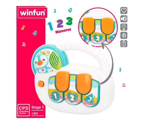 Muzikāla attīsto&scaron;a rotaļlieta Pingvīns ar gaismu un skaņu (spāņu val.) no 3 men. CB46883