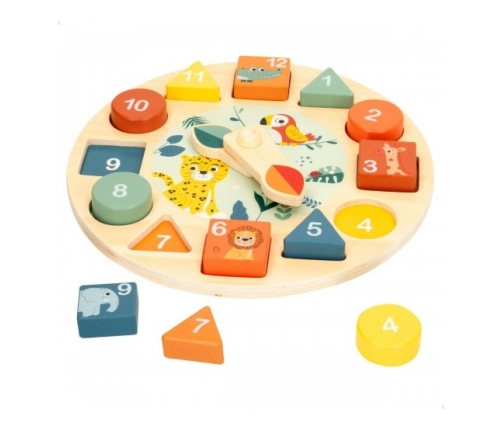 Деревянные часы Животные 22 см с пазлом 2г+ CB47571