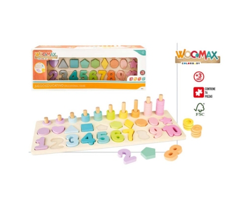 Koka attīstošā spēle Mācies skaitīt, krāsas un ģeometriskas formas 3+ CB49368