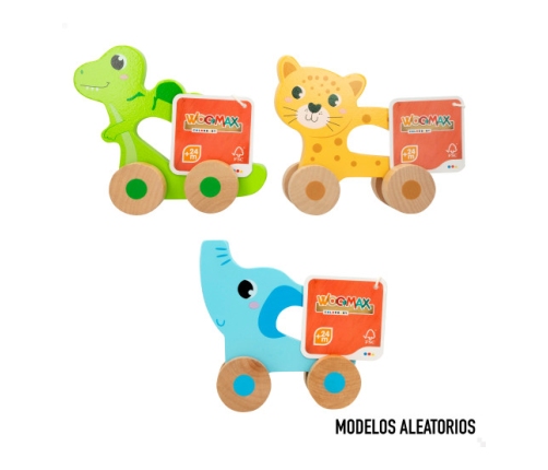 Koka rotaļlieta uz riteņiem Dzīvnieki dažādas  no 24 men. CB49611