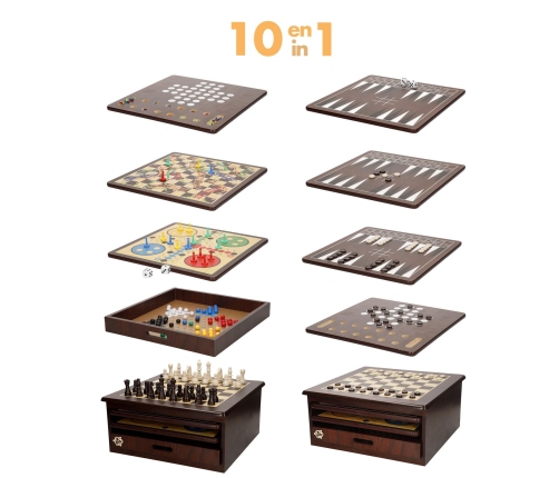 Набор настольных игр «10 в 1» с деревянным ящиком для хранения 5+ CB33074