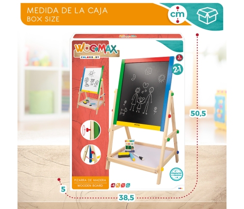 Бело-черная деревянная доска с мелом, маркером и ластиком 37,5x65 см 3+ CB43688