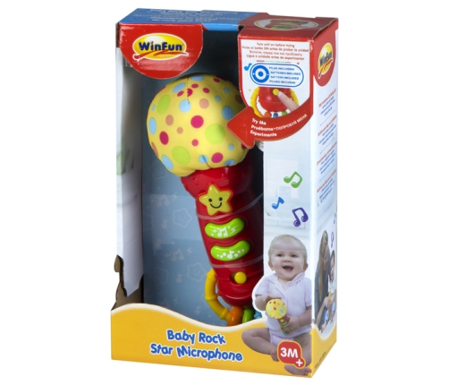 Muzikālais mikrofons ar skaņām un gaismu + grabulis 17 cm no 3 men. CB44232