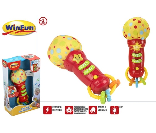 Muzikālais mikrofons ar skaņām un gaismu + grabulis 17 cm no 3 men. CB44232