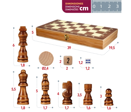 Galdā spēle 3in1 Šahs Dambrete Nardi CB45593