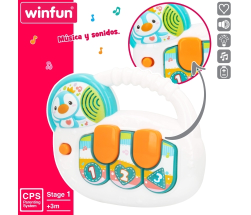 Muzikāla attīsto&scaron;a rotaļlieta Pingvīns ar gaismu un skaņu (spāņu val.) no 3 men. CB46883