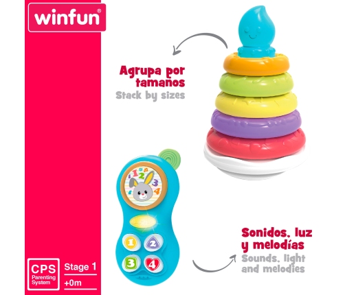 Развивающий комплект для малыша: пирамида + музыкальная игрушка + 2 погремушки