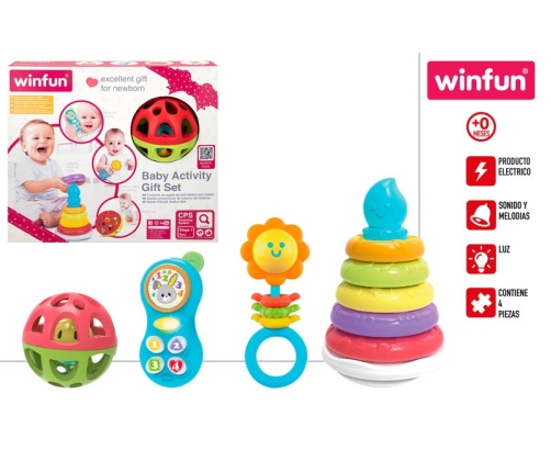 Развивающий комплект для малыша: пирамида + музыкальная игрушка + 2 погремушки