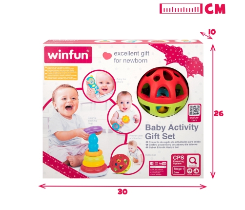 Развивающий комплект для малыша: пирамида + музыкальная игрушка + 2 погремушки