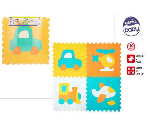 Paklājiņš puzle zīdaiņiem, Transports, 4 dab. (60 x 60 cm katrs), Eva gumija, +10 mēn. CB47156