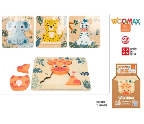 Деревянный пазл Животные 4 деталей 15x15 cm 18 m+ CB47563