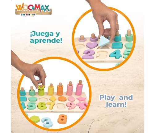 Koka attīstošā spēle Mācies skaitīt, krāsas un ģeometriskas formas 3+ CB49368