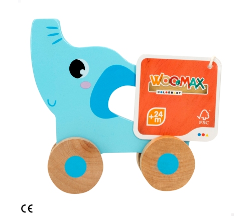 Koka rotaļlieta uz riteņiem Dzīvnieki dažādas  no 24 men. CB49611