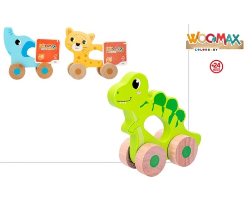 Koka rotaļlieta uz riteņiem Dzīvnieki dažādas  no 24 men. CB49611