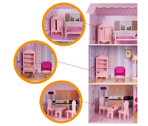 Большой деревянный кукольный домик с мебелью CB85293