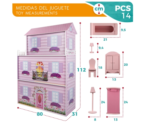 Большой деревянный кукольный домик с мебелью CB85293