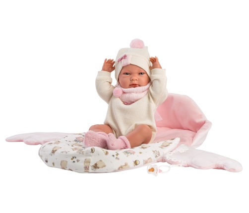 Lelle zīdainis Nica meitene ar sedziņu un mānekli (vinila ķermenis) 40 cm Spānija LL73884