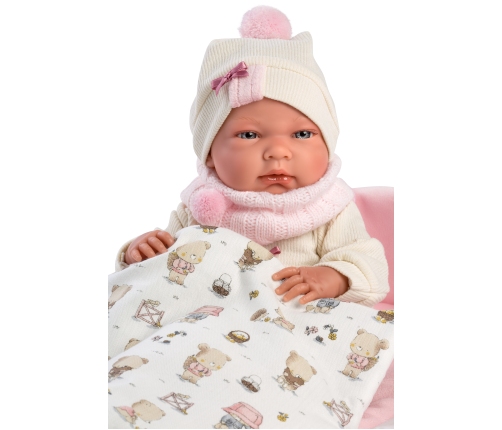 Lelle zīdainis Nica meitene ar sedziņu un mānekli (vinila ķermenis) 40 cm Spānija LL73884