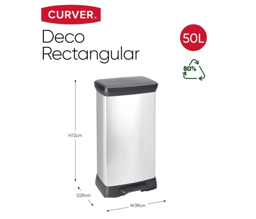 Curver Atkritumu Tvertne Ar Pedāli Deco, 50 L, Sudrabaina