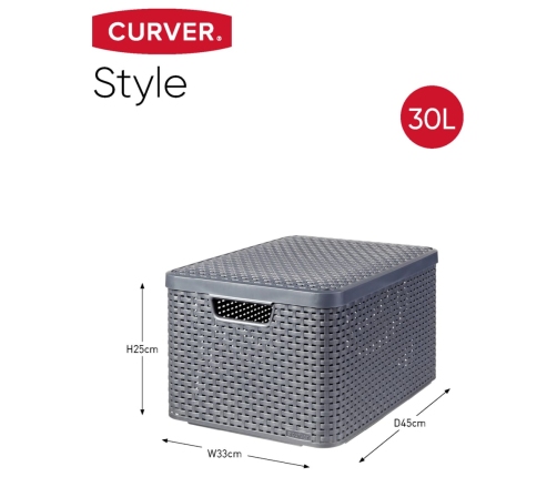 Curver uzglabāšanas kastes ar vāku Style, 3 gab., L izmērs, pelēkas