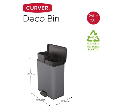 Curver atkritumu tvertne ar pedāli Deco, 26 l +26 l, vēsi pelēka