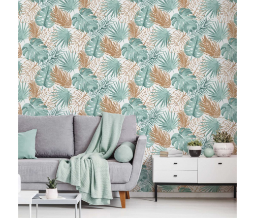 DUTCH WALLCOVERINGS tapete, monsteras lapu apdruka, zaļa