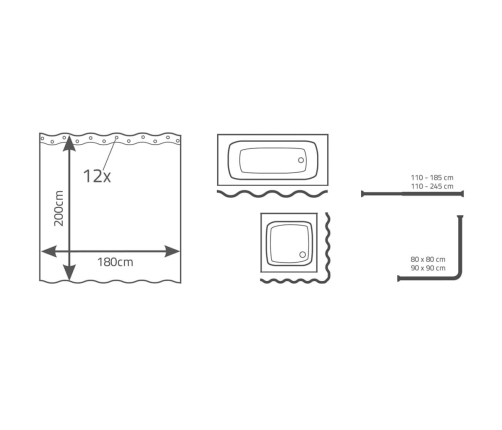 RIDDER dušas aizkars Brilliant, 180x200 cm