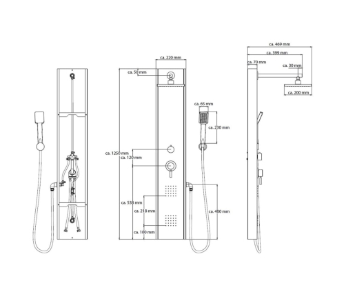 SCHÜTTE dušas panelis TAHITI, vienas sviras jaucējkrāns, tērauds