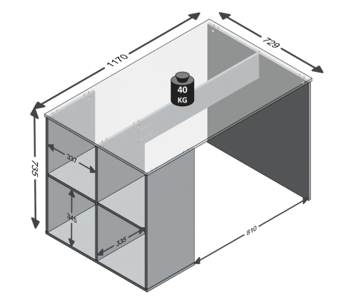 FMD rakstāmgalds ar sānu plauktiem, 117x72,9x73,5 cm, balts