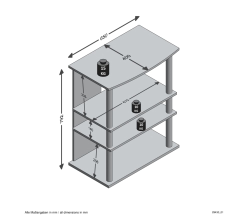 FMD TV/Hi-Fi plaukts ar 3 nodalījumiem, 65x40x79,2 cm, ozolkoka krāsa