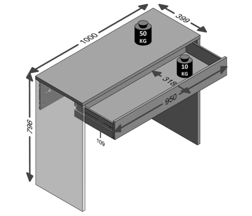 FMD rakstāmgalds ar platu atvilktni, balts, 100x40x80 cm